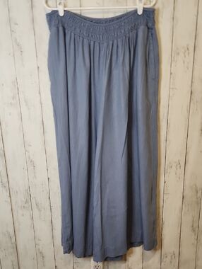 Old Navy Linen Blend Wide Leg Pants XL Blue Smocked Waist Coastal Casual